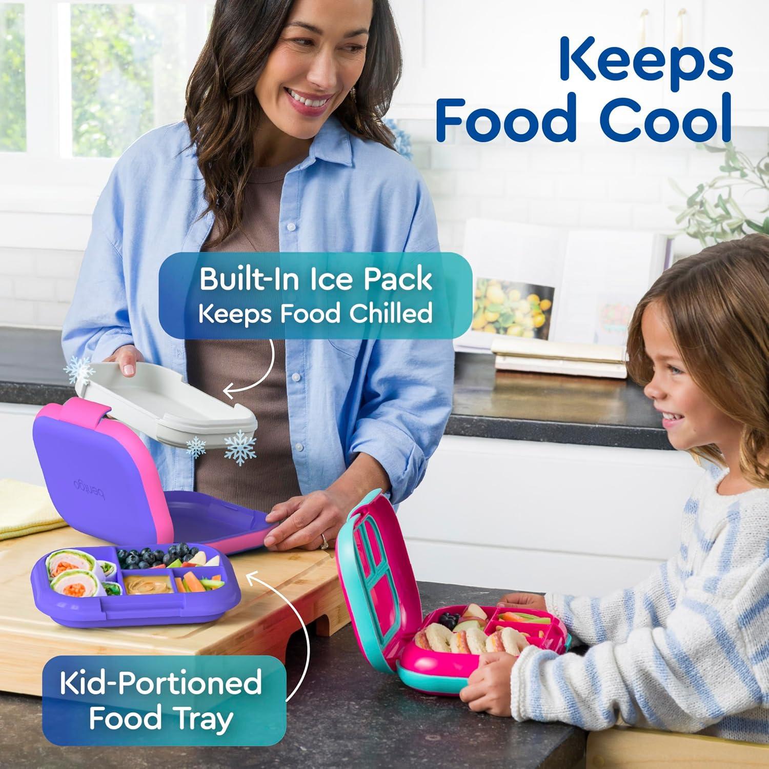 imageBentgo Chill Kids LeakProof Lunch Box  4Compartment Bento Box with BuiltIn Ice Pack 33 Cup Capacity PFAS ampamp BPAFree Microwave ampamp Dishwasher Safe Ideal Size for Ages 3 to 7 PurpleElectric Violet