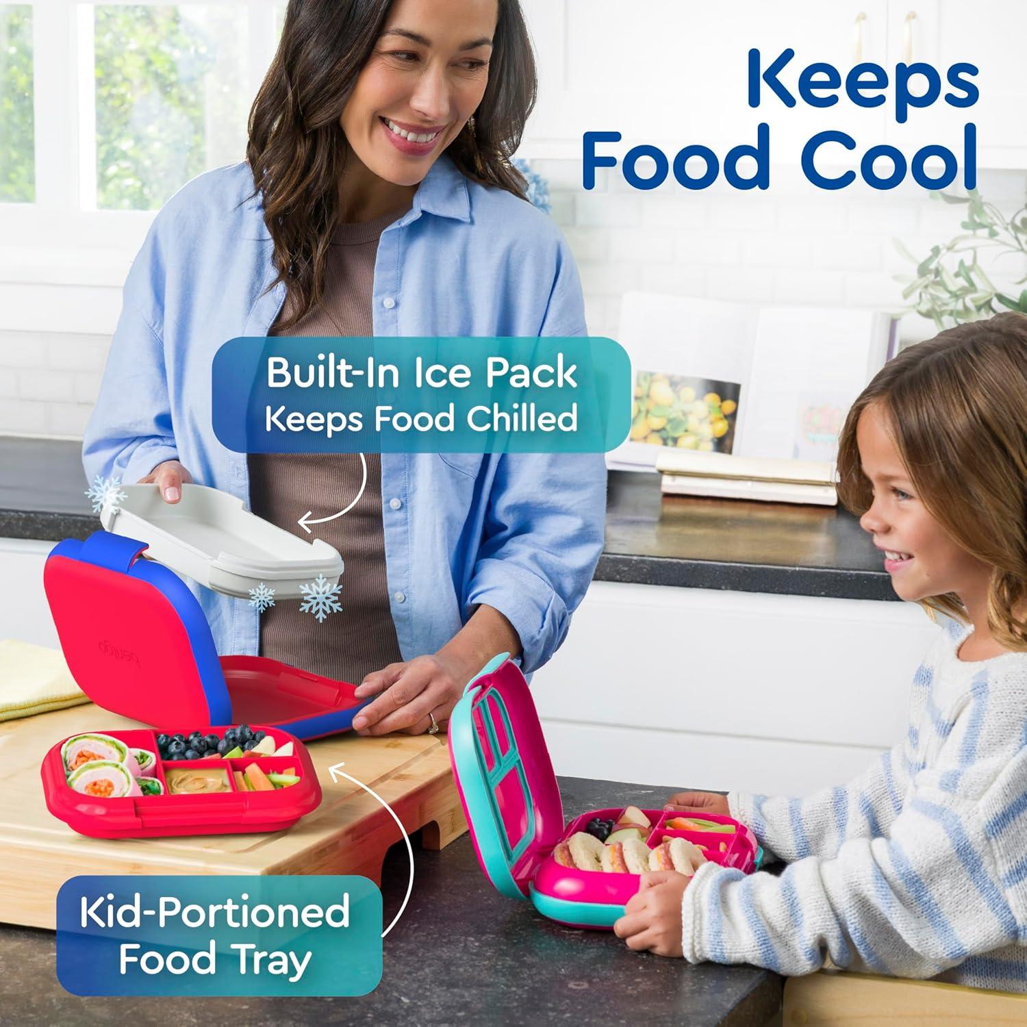 imageBentgo Chill Kids LeakProof Lunch Box  4Compartment Bento Box with BuiltIn Ice Pack 33 Cup Capacity PFAS ampamp BPAFree Microwave ampamp Dishwasher Safe Ideal Size for Ages 3 to 7 PurpleRedRoyal