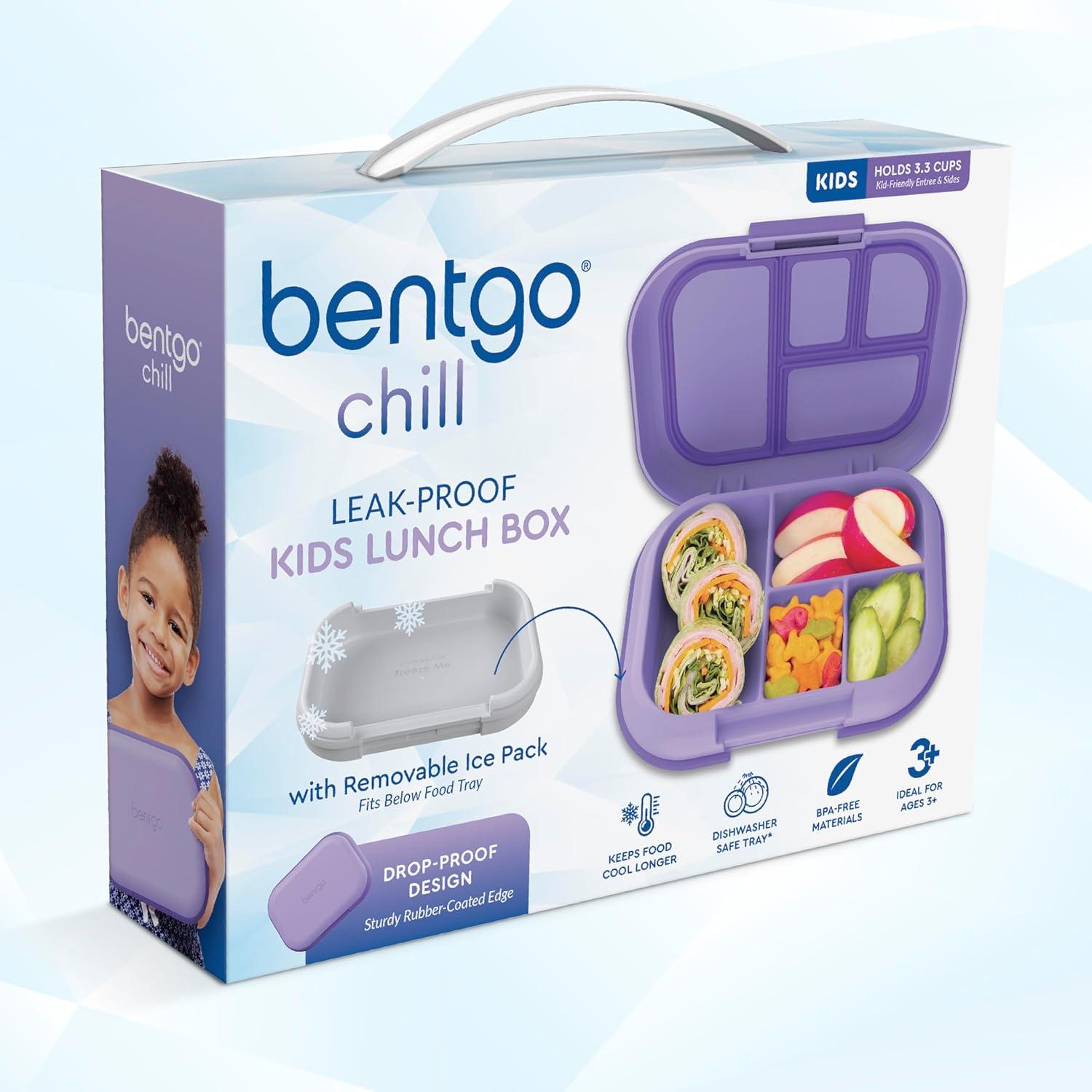 imageBentgo Chill Kids LeakProof Lunch Box  4Compartment Bento Box with BuiltIn Ice Pack 33 Cup Capacity PFAS ampamp BPAFree Microwave ampamp Dishwasher Safe Ideal Size for Ages 3 to 7 PurplePurple