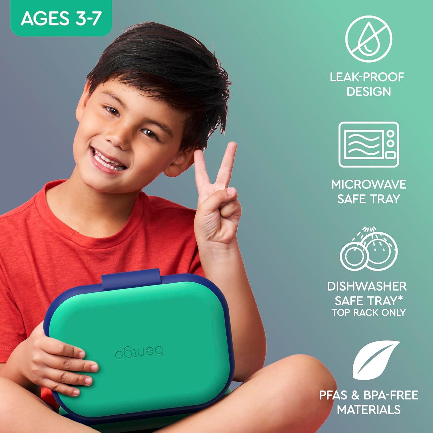 imageBentgo Chill Kids LeakProof Lunch Box  4Compartment Bento Box with BuiltIn Ice Pack 33 Cup Capacity PFAS ampamp BPAFree Microwave ampamp Dishwasher Safe Ideal Size for Ages 3 to 7 PurpleGreenNavy