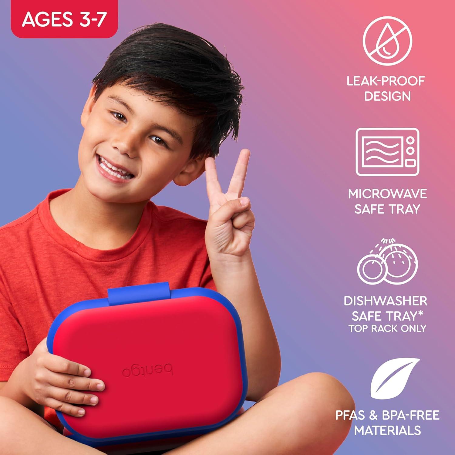 imageBentgo Chill Kids LeakProof Lunch Box  4Compartment Bento Box with BuiltIn Ice Pack 33 Cup Capacity PFAS ampamp BPAFree Microwave ampamp Dishwasher Safe Ideal Size for Ages 3 to 7 PurpleRedRoyal