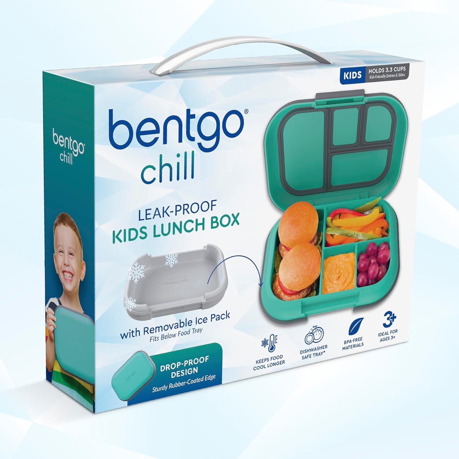 imageBentgo Chill Kids LeakProof Lunch Box  4Compartment Bento Box with BuiltIn Ice Pack 33 Cup Capacity PFAS ampamp BPAFree Microwave ampamp Dishwasher Safe Ideal Size for Ages 3 to 7 PurpleGreenNavy