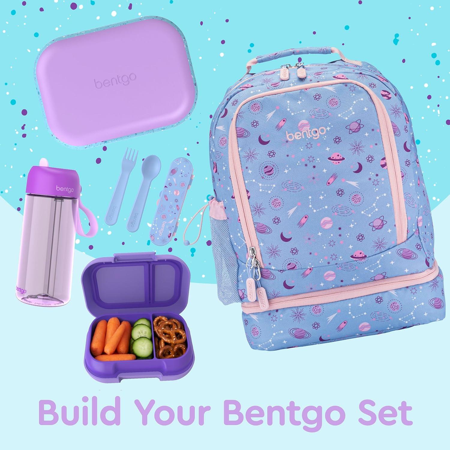 imageBentgo Chill Kids LeakProof Lunch Box  4Compartment Bento Box with BuiltIn Ice Pack 33 Cup Capacity PFAS ampamp BPAFree Microwave ampamp Dishwasher Safe Ideal Size for Ages 3 to 7 PurpleConfetti Edition  Vivid Orchid