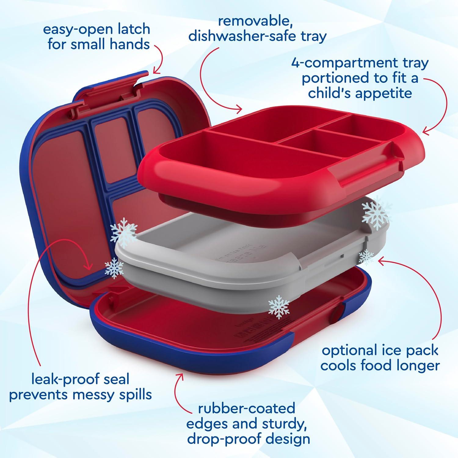 imageBentgo Chill Kids LeakProof Lunch Box  4Compartment Bento Box with BuiltIn Ice Pack 33 Cup Capacity PFAS ampamp BPAFree Microwave ampamp Dishwasher Safe Ideal Size for Ages 3 to 7 PurpleRedRoyal
