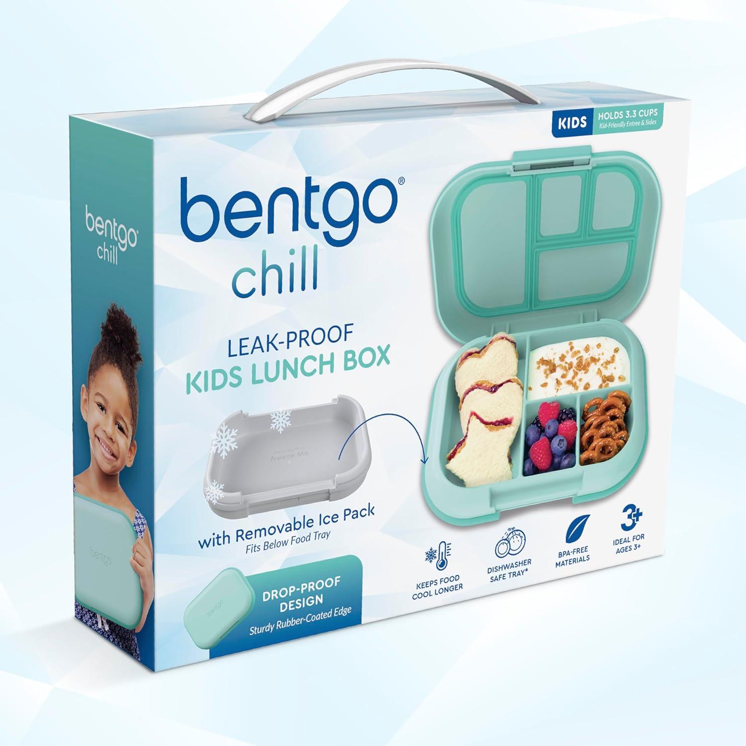 imageBentgo Chill Kids LeakProof Lunch Box  4Compartment Bento Box with BuiltIn Ice Pack 33 Cup Capacity PFAS ampamp BPAFree Microwave ampamp Dishwasher Safe Ideal Size for Ages 3 to 7 PurpleAqua