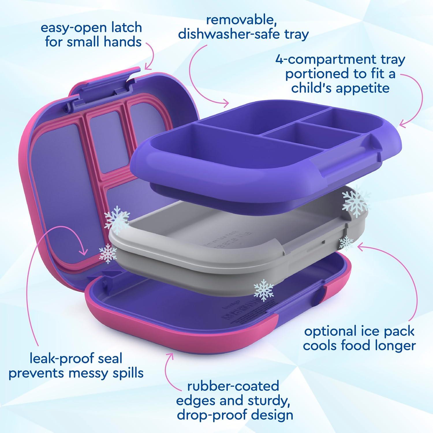 imageBentgo Chill Kids LeakProof Lunch Box  4Compartment Bento Box with BuiltIn Ice Pack 33 Cup Capacity PFAS ampamp BPAFree Microwave ampamp Dishwasher Safe Ideal Size for Ages 3 to 7 PurpleElectric Violet
