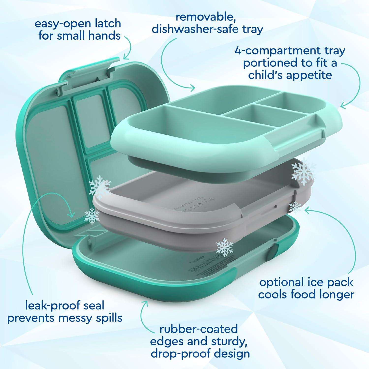 imageBentgo Chill Kids LeakProof Lunch Box  4Compartment Bento Box with BuiltIn Ice Pack 33 Cup Capacity PFAS ampamp BPAFree Microwave ampamp Dishwasher Safe Ideal Size for Ages 3 to 7 PurpleAqua