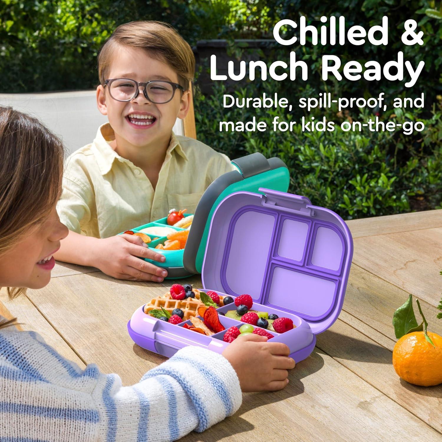 imageBentgo Chill Kids LeakProof Lunch Box  4Compartment Bento Box with BuiltIn Ice Pack 33 Cup Capacity PFAS ampamp BPAFree Microwave ampamp Dishwasher Safe Ideal Size for Ages 3 to 7 PurplePurple
