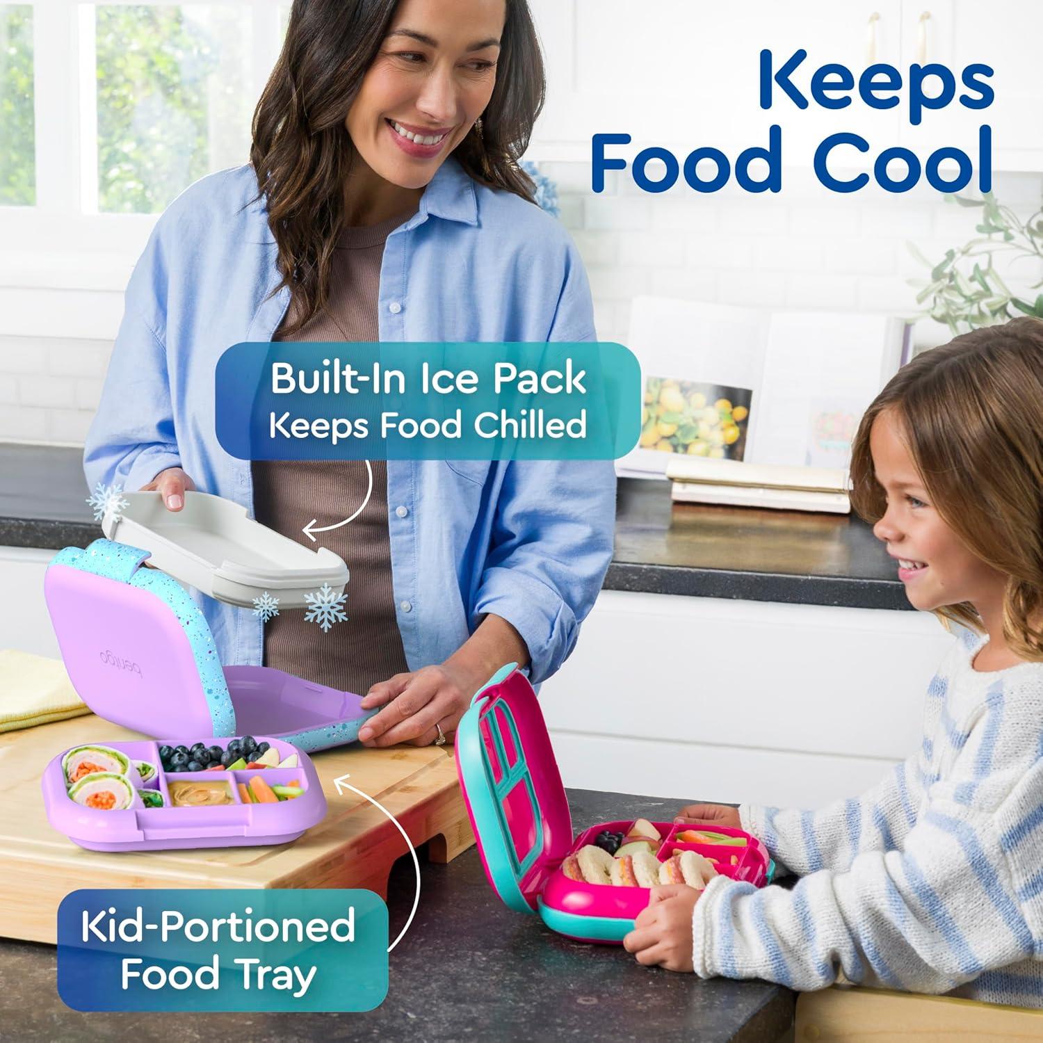 imageBentgo Chill Kids LeakProof Lunch Box  4Compartment Bento Box with BuiltIn Ice Pack 33 Cup Capacity PFAS ampamp BPAFree Microwave ampamp Dishwasher Safe Ideal Size for Ages 3 to 7 PurpleConfetti Edition  Vivid Orchid