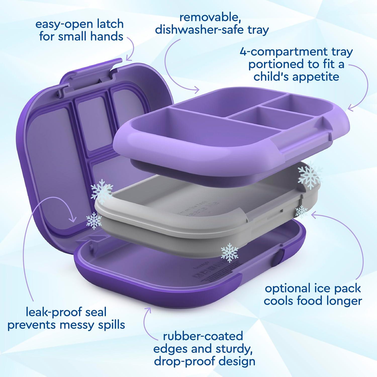 imageBentgo Chill Kids LeakProof Lunch Box  4Compartment Bento Box with BuiltIn Ice Pack 33 Cup Capacity PFAS ampamp BPAFree Microwave ampamp Dishwasher Safe Ideal Size for Ages 3 to 7 PurplePurple