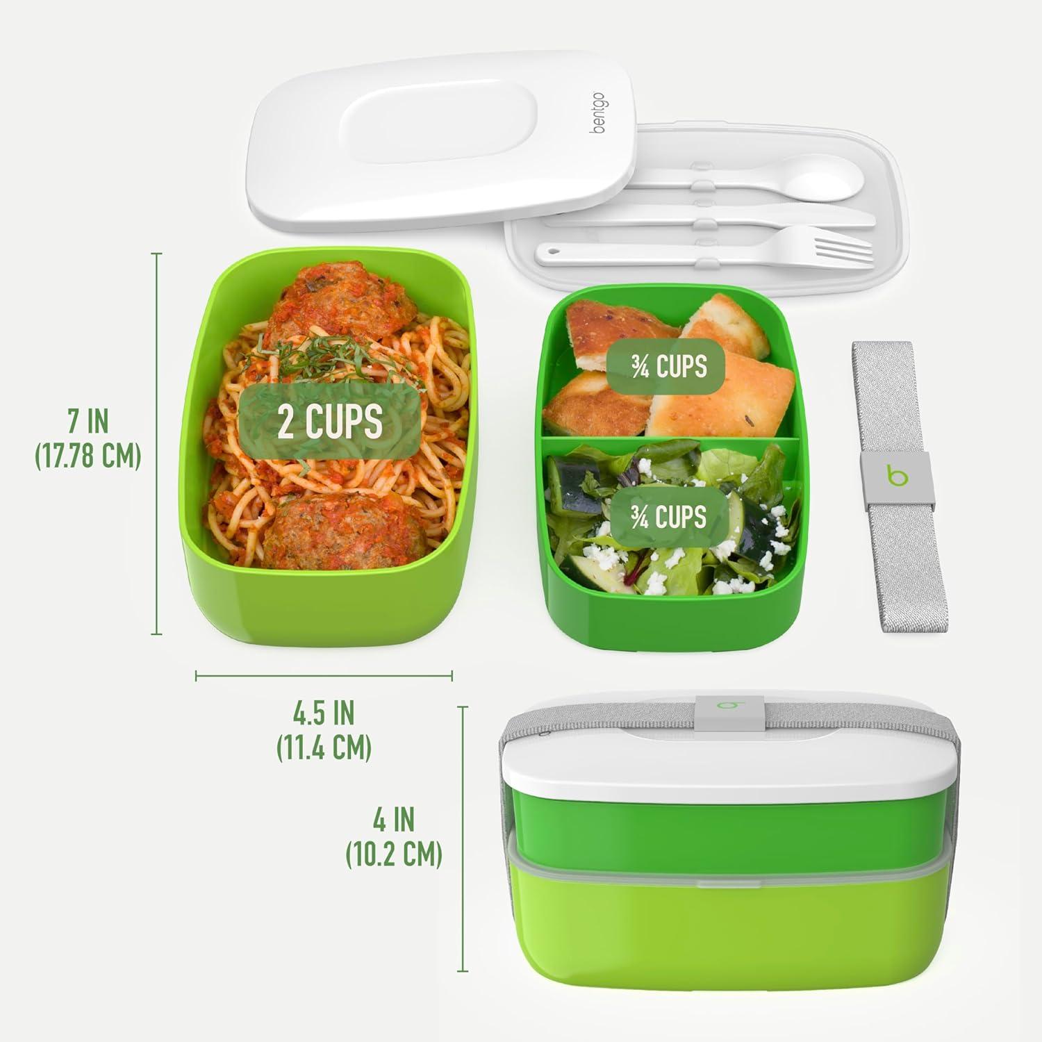 imageBentgo Classic  Adult Bento Box Stackable 3Compartment Lunch Box with Removable Utensil Set and Sealing Strap BPAFree Food Container Ideal for Meal Prep Work and On the Go BlueGreen