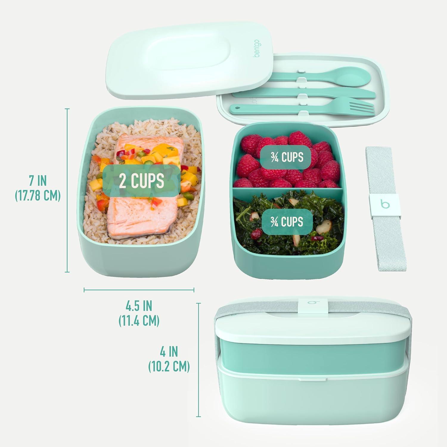 imageBentgo Classic  Adult Bento Box Stackable 3Compartment Lunch Box with Removable Utensil Set and Sealing Strap BPAFree Food Container Ideal for Meal Prep Work and On the Go BlueCoastal Aqua