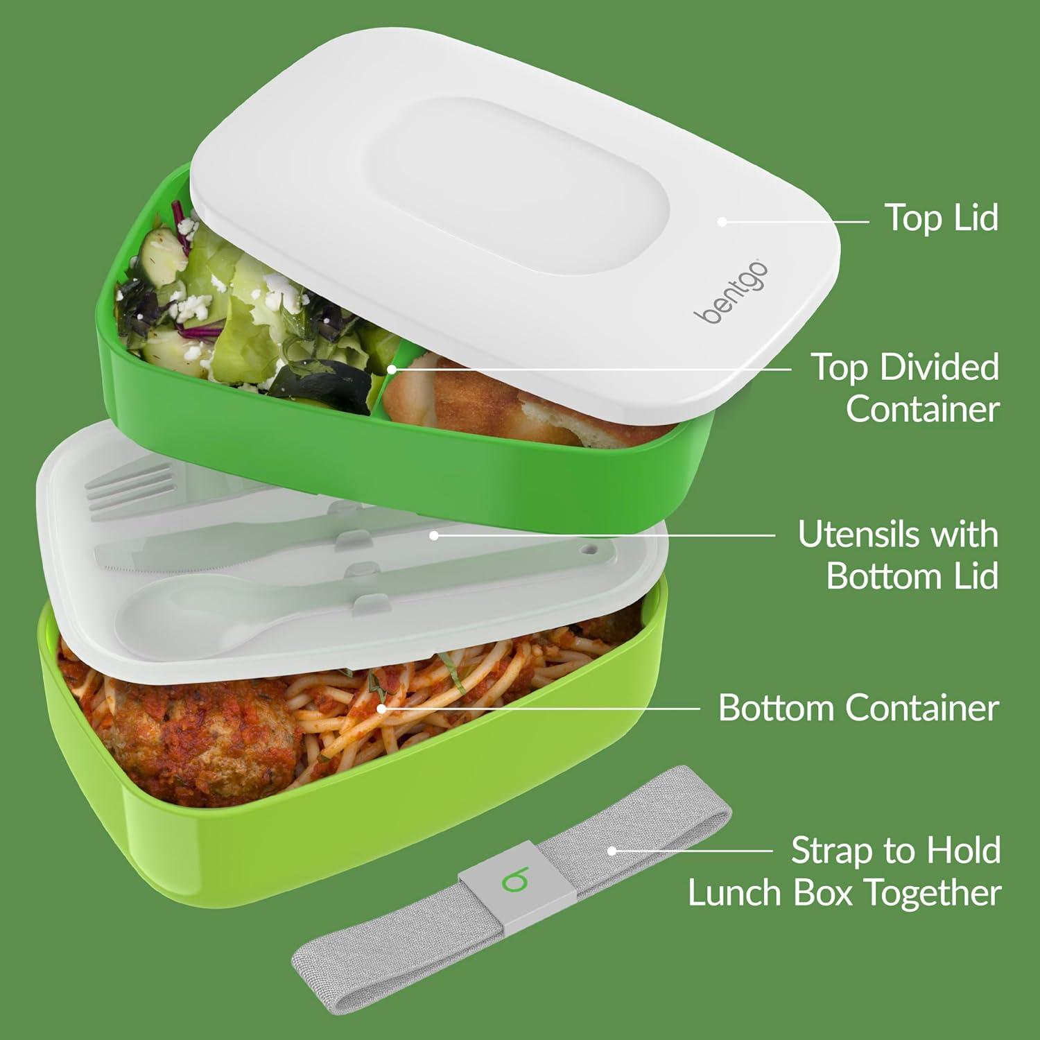 imageBentgo Classic  Adult Bento Box Stackable 3Compartment Lunch Box with Removable Utensil Set and Sealing Strap BPAFree Food Container Ideal for Meal Prep Work and On the Go BlueGreen