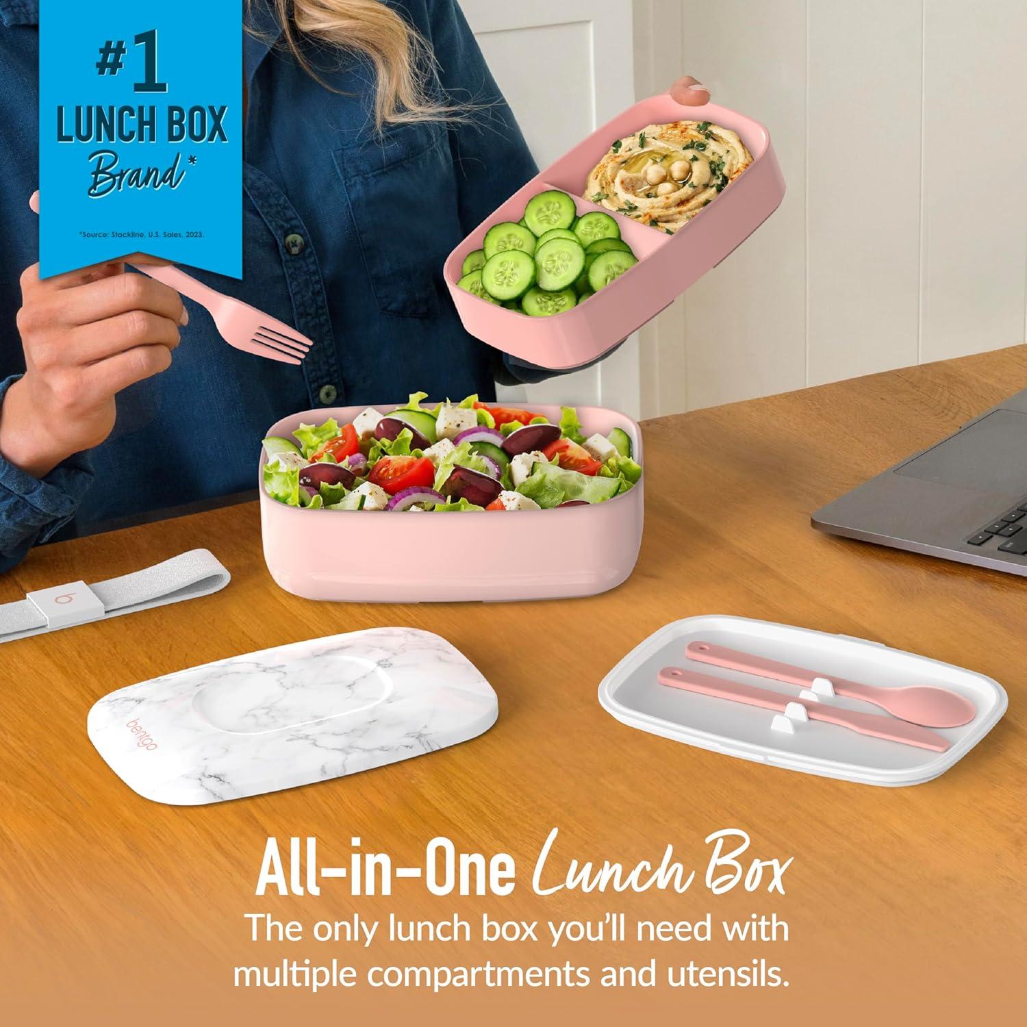 imageBentgo Classic  Adult Bento Box Stackable 3Compartment Lunch Box with Removable Utensil Set and Sealing Strap BPAFree Food Container Ideal for Meal Prep Work and On the Go BlueBlush Marble