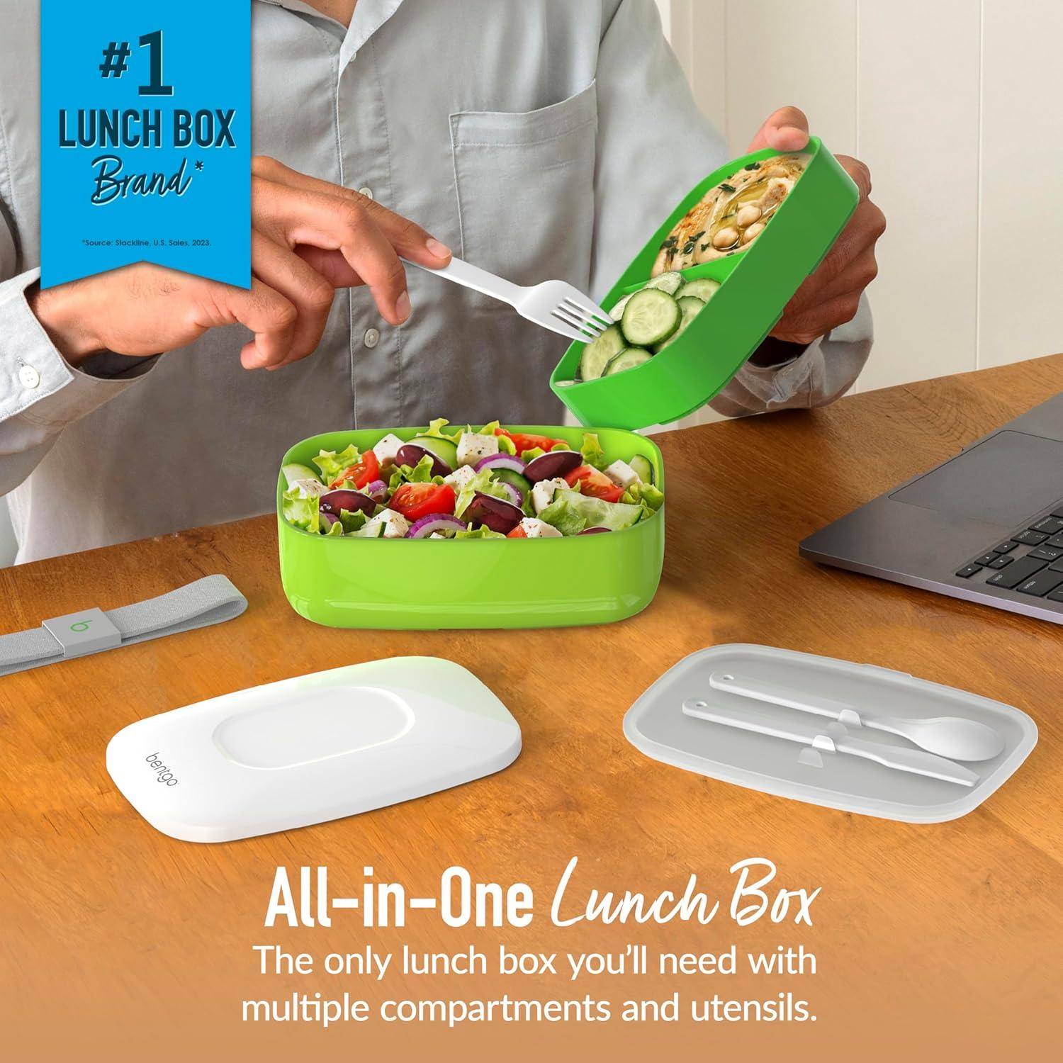 imageBentgo Classic  Adult Bento Box Stackable 3Compartment Lunch Box with Removable Utensil Set and Sealing Strap BPAFree Food Container Ideal for Meal Prep Work and On the Go BlueGreen