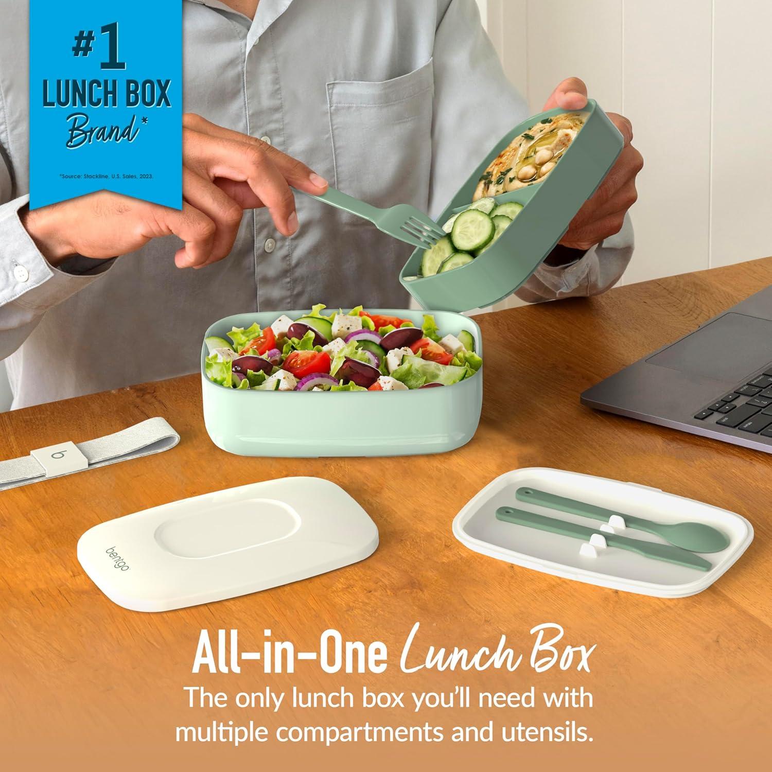 imageBentgo Classic  Adult Bento Box Stackable 3Compartment Lunch Box with Removable Utensil Set and Sealing Strap BPAFree Food Container Ideal for Meal Prep Work and On the Go BlueKhaki Green