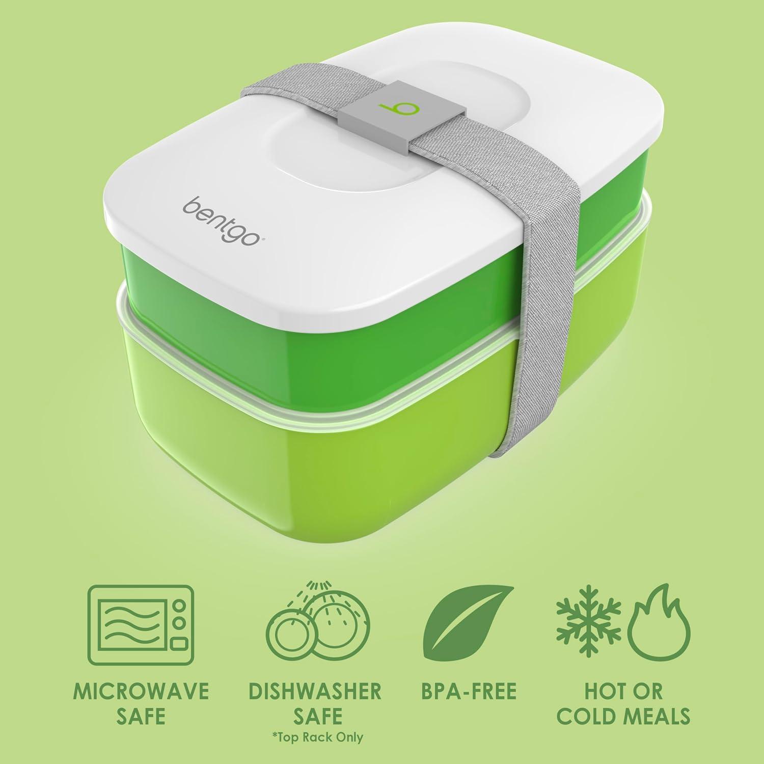 imageBentgo Classic  Adult Bento Box Stackable 3Compartment Lunch Box with Removable Utensil Set and Sealing Strap BPAFree Food Container Ideal for Meal Prep Work and On the Go BlueGreen