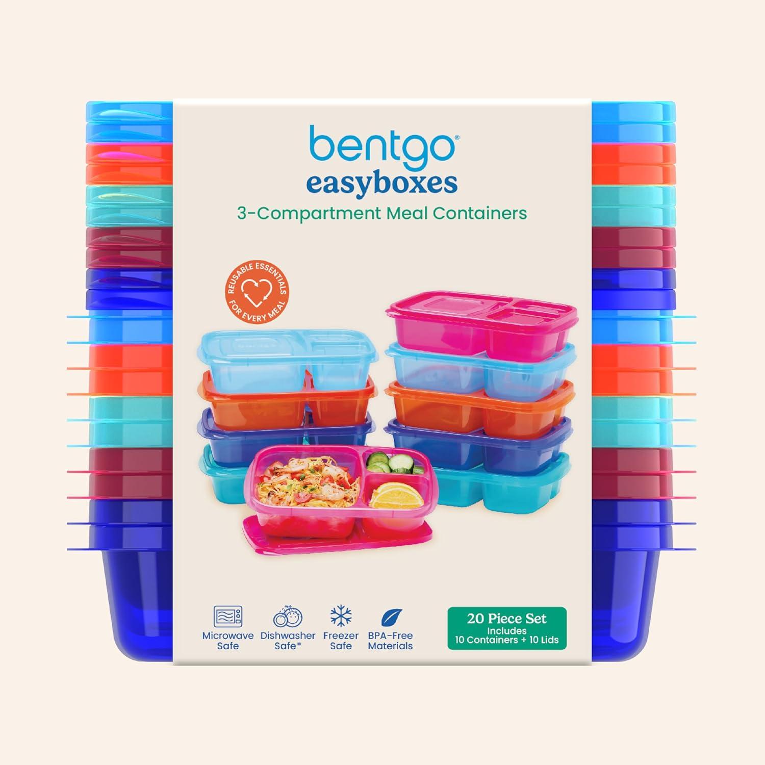 imageBentgo Easyboxes  Original Stackable Lunch Boxes  Reusable 3Compartment Food Containers for Kids and Adults  Bento Lunch Box for Meal Prep School ampamp Work  BPA Free Set of 10 Jewel BrightsJewel Brights