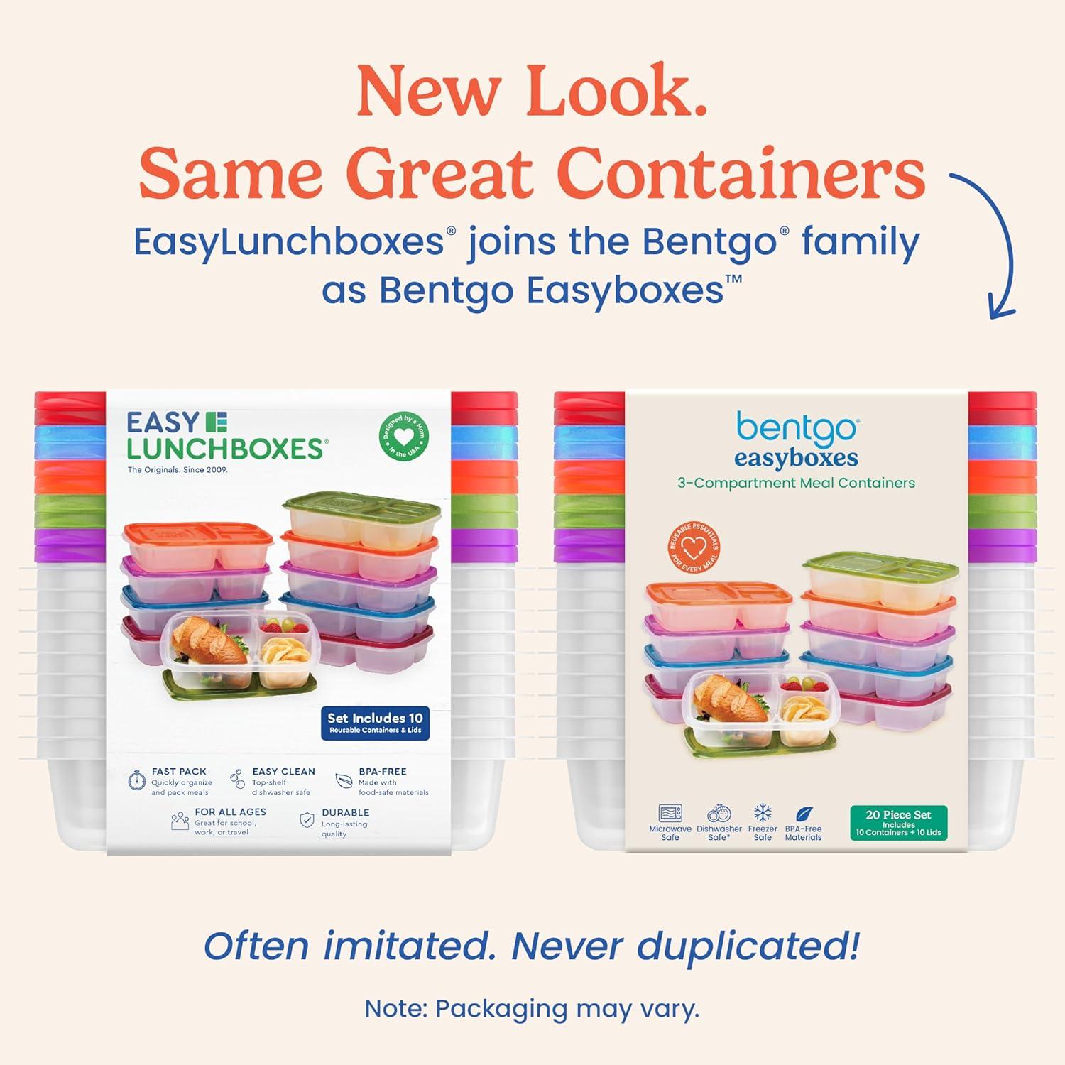 imageBentgo Easyboxes  Original Stackable Lunch Boxes  Reusable 3Compartment Food Containers for Kids and Adults  Bento Lunch Box for Meal Prep School ampamp Work  BPA Free Set of 10 Jewel BrightsClassic