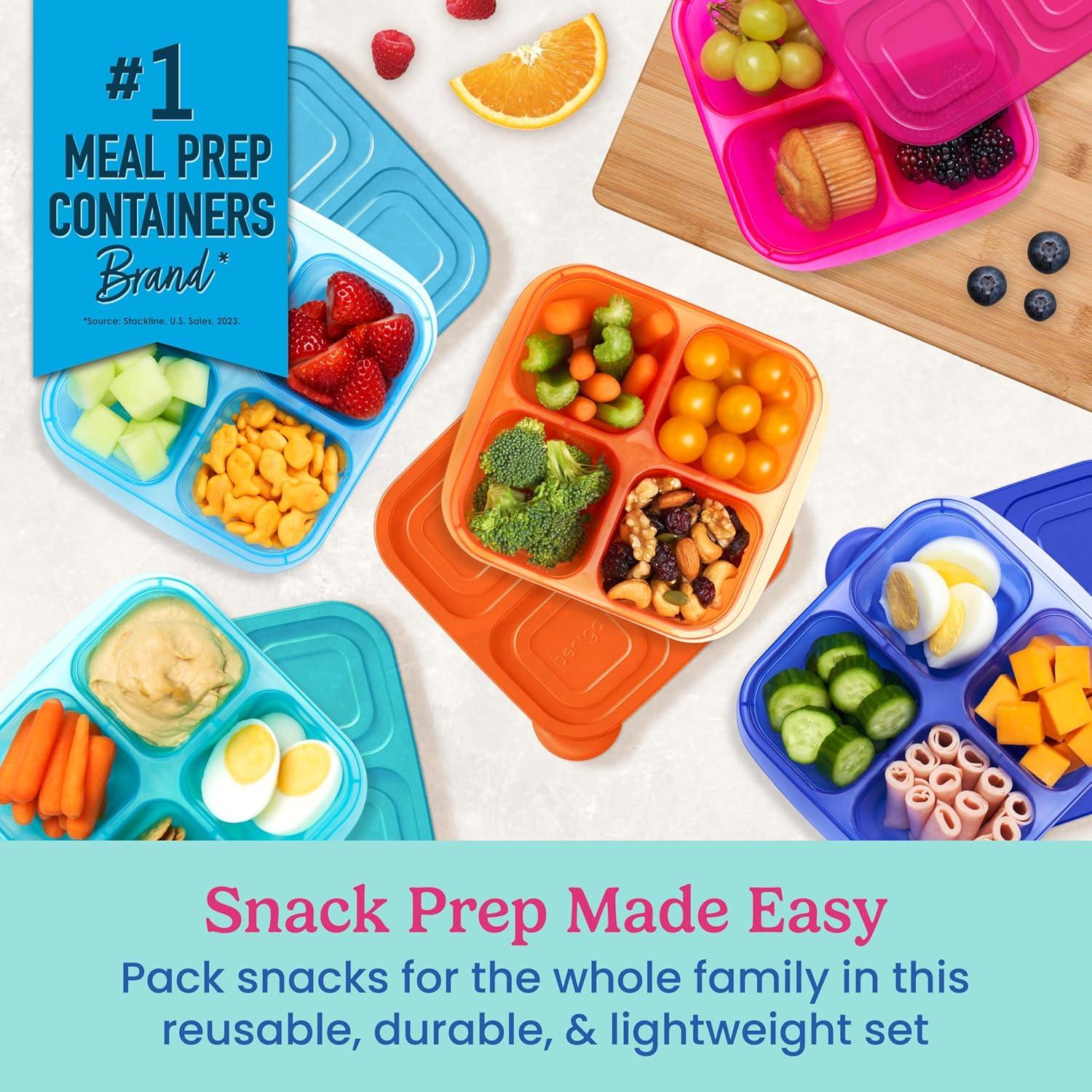 imageBentgo Easyboxes 4Compartment Snack Containers  20Piece Set with 10 Trays ampamp 10 CustomFit Lids to Seal in Freshness  Reusable Food Storage ampamp Meal Prep Bento BPAFree Containers Jewel BrightsJewel Brights