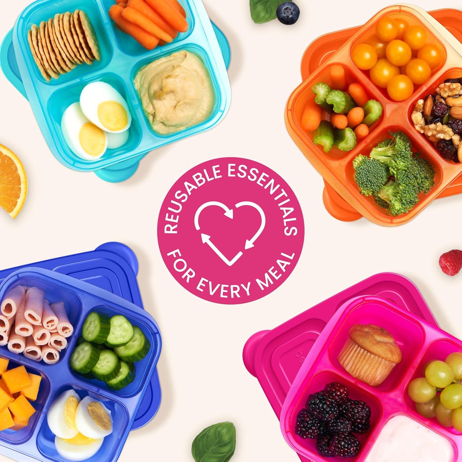 imageBentgo Easyboxes 4Compartment Snack Containers  20Piece Set with 10 Trays ampamp 10 CustomFit Lids to Seal in Freshness  Reusable Food Storage ampamp Meal Prep Bento BPAFree Containers Jewel BrightsJewel Brights