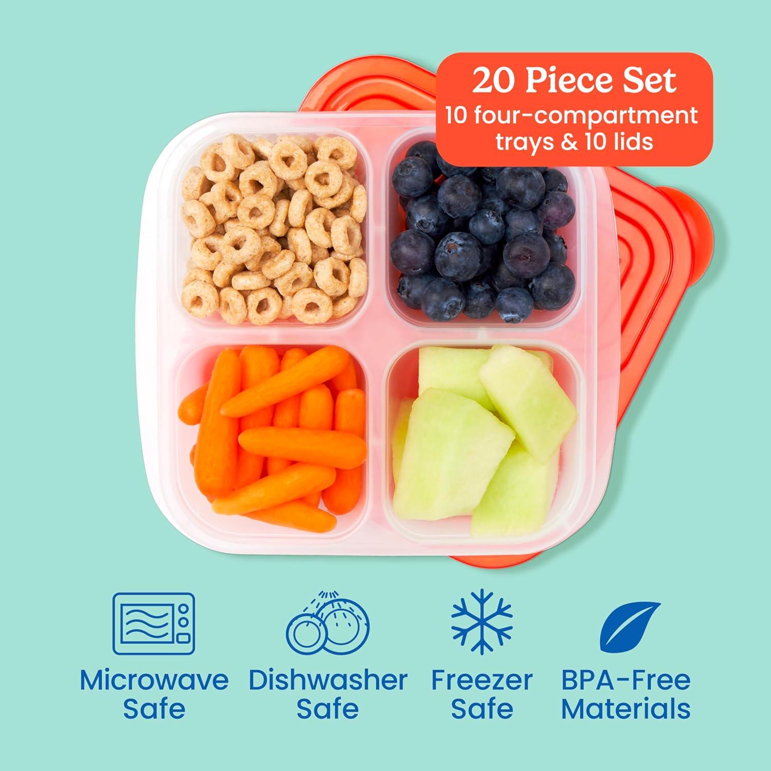 imageBentgo Easyboxes 4Compartment Snack Containers  20Piece Set with 10 Trays ampamp 10 CustomFit Lids to Seal in Freshness  Reusable Food Storage ampamp Meal Prep Bento BPAFree Containers Jewel BrightsClassic