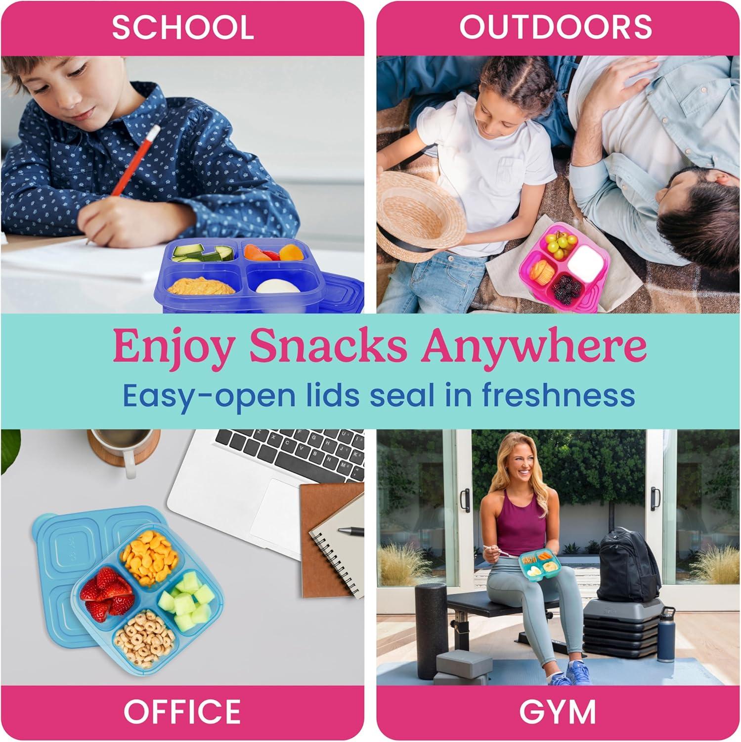 imageBentgo Easyboxes 4Compartment Snack Containers  20Piece Set with 10 Trays ampamp 10 CustomFit Lids to Seal in Freshness  Reusable Food Storage ampamp Meal Prep Bento BPAFree Containers Jewel BrightsJewel Brights