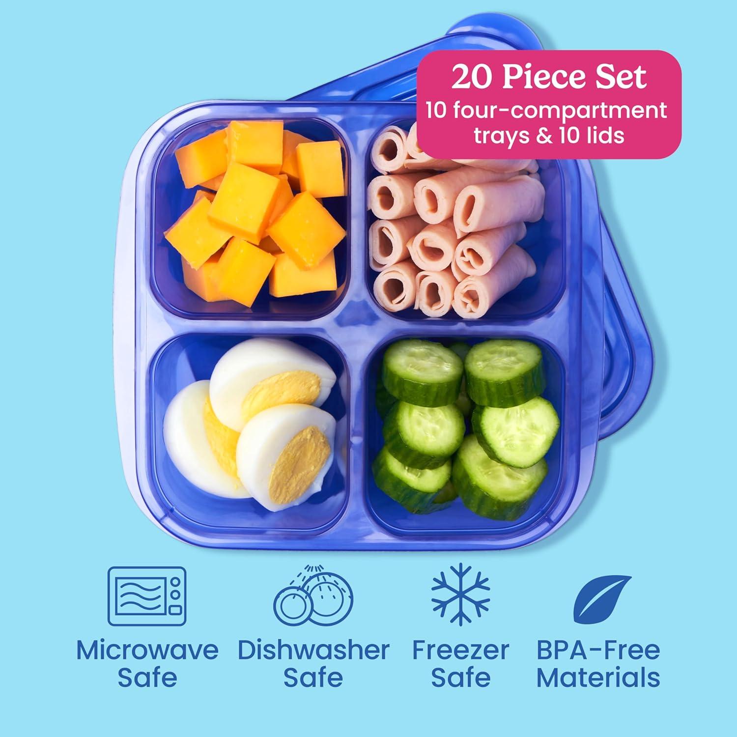 imageBentgo Easyboxes 4Compartment Snack Containers  20Piece Set with 10 Trays ampamp 10 CustomFit Lids to Seal in Freshness  Reusable Food Storage ampamp Meal Prep Bento BPAFree Containers Jewel BrightsJewel Brights