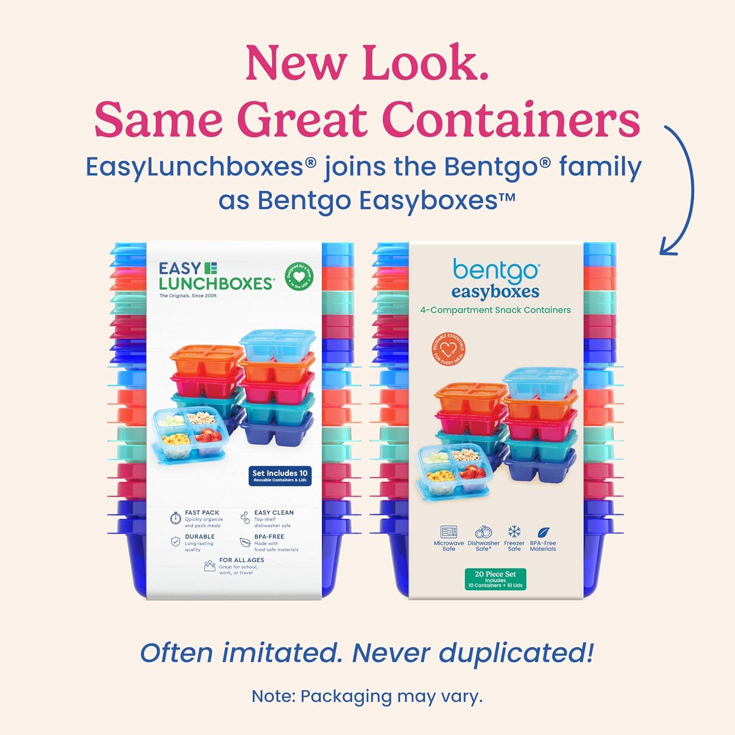 imageBentgo Easyboxes 4Compartment Snack Containers  20Piece Set with 10 Trays ampamp 10 CustomFit Lids to Seal in Freshness  Reusable Food Storage ampamp Meal Prep Bento BPAFree Containers Jewel BrightsJewel Brights