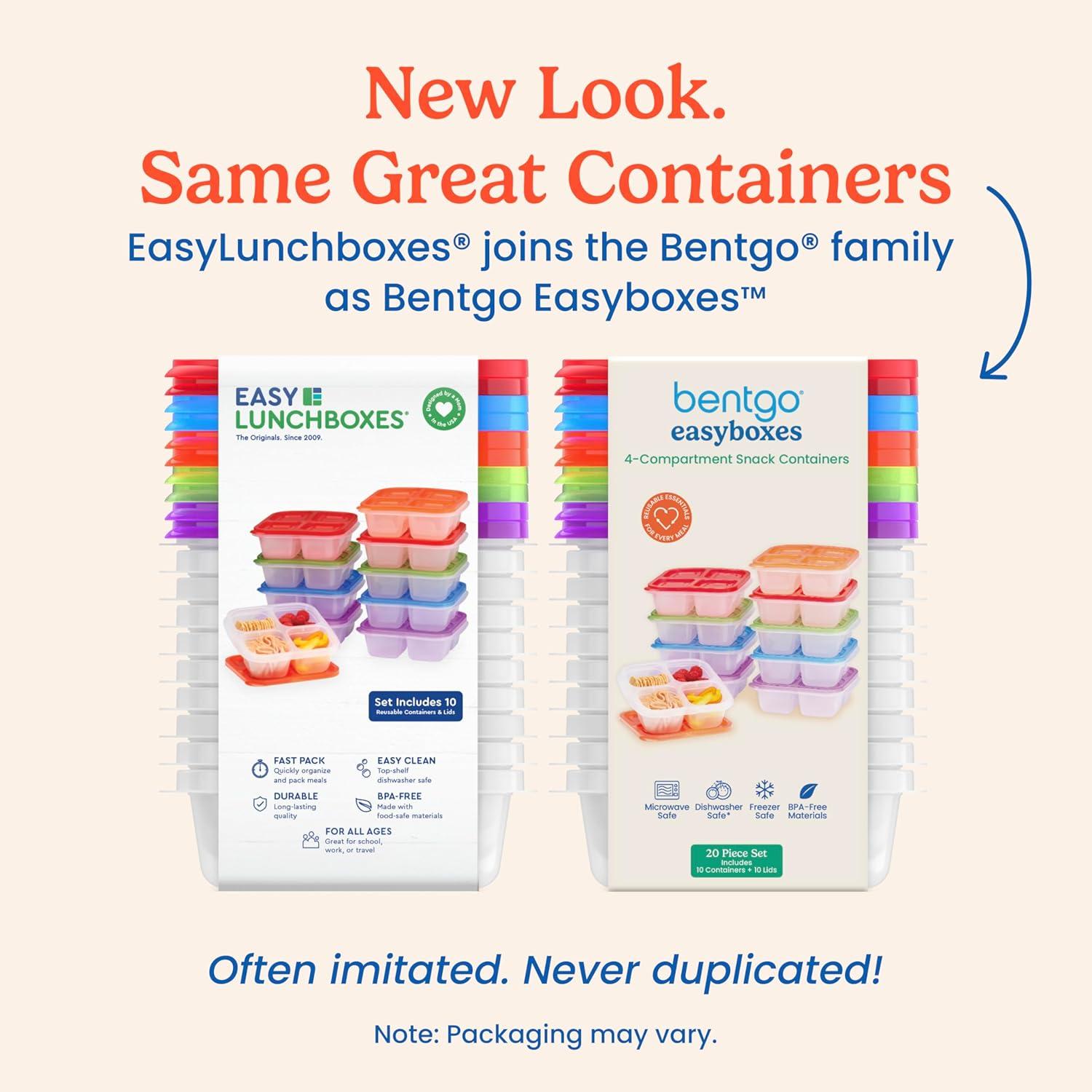 imageBentgo Easyboxes 4Compartment Snack Containers  20Piece Set with 10 Trays ampamp 10 CustomFit Lids to Seal in Freshness  Reusable Food Storage ampamp Meal Prep Bento BPAFree Containers Jewel BrightsClassic