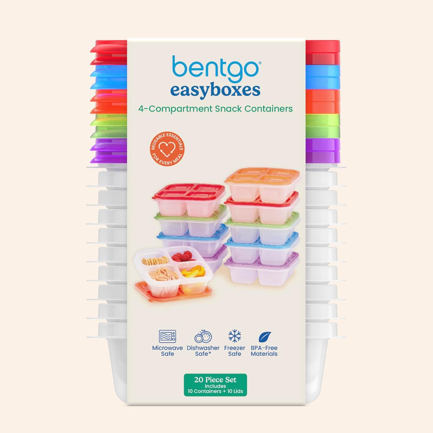 imageBentgo Easyboxes 4Compartment Snack Containers  20Piece Set with 10 Trays ampamp 10 CustomFit Lids to Seal in Freshness  Reusable Food Storage ampamp Meal Prep Bento BPAFree Containers Jewel BrightsClassic