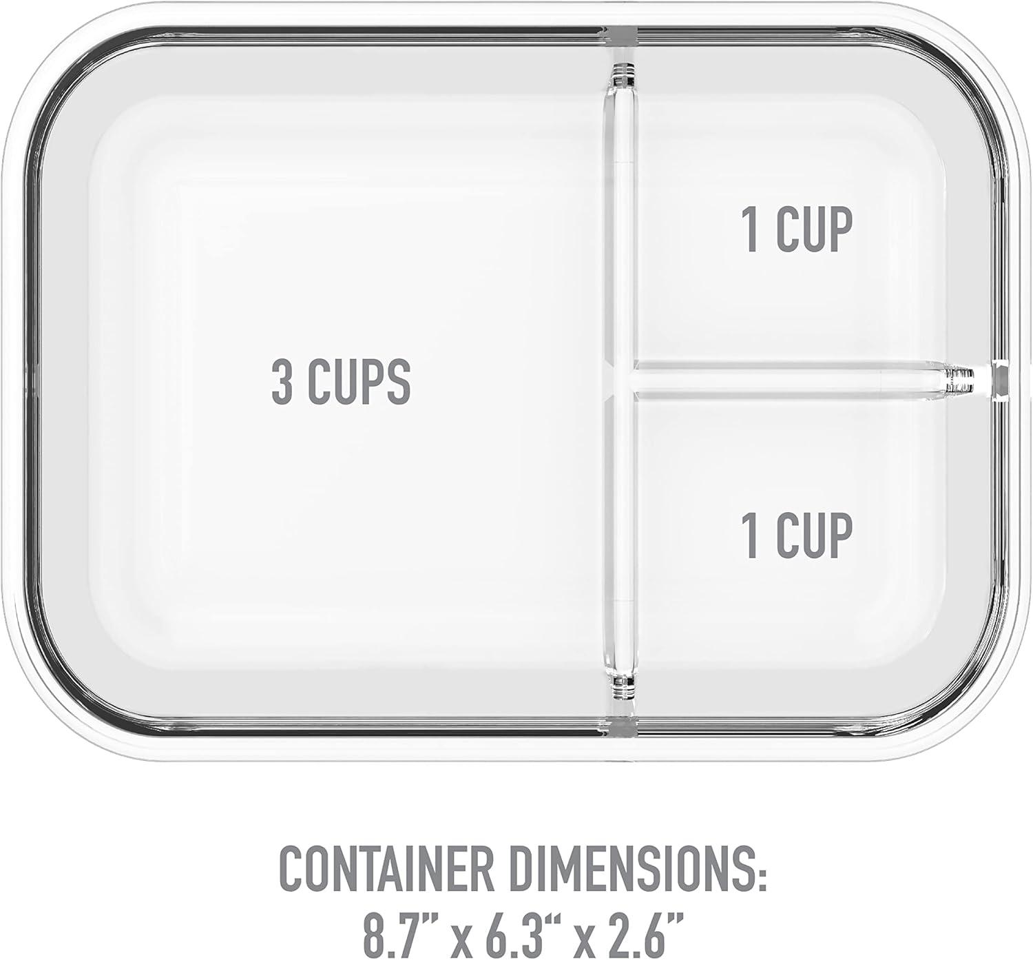 imageBentgo Glass Lunch Box  LeakProof BentoStyle Food Container with Airtight Lid and Divided 3Compartment Design  5 Cup Capacity for Meal Prepping and PortionControlled Meals for Adults GrayGreen