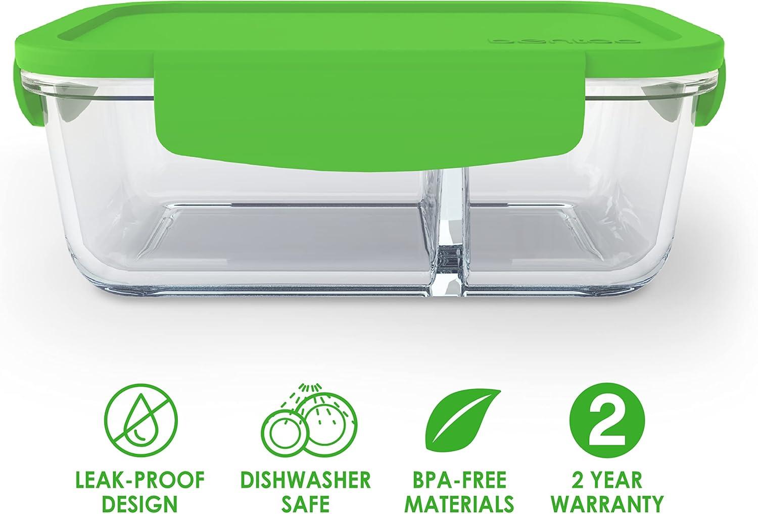 imageBentgo Glass Snack  LeakProof BentoStyle Snack Container with Airtight Lid and Divided 2Compartment Design  175 Cup Capacity for Meal Prepping and PortionControlled Snacking GreenGreen