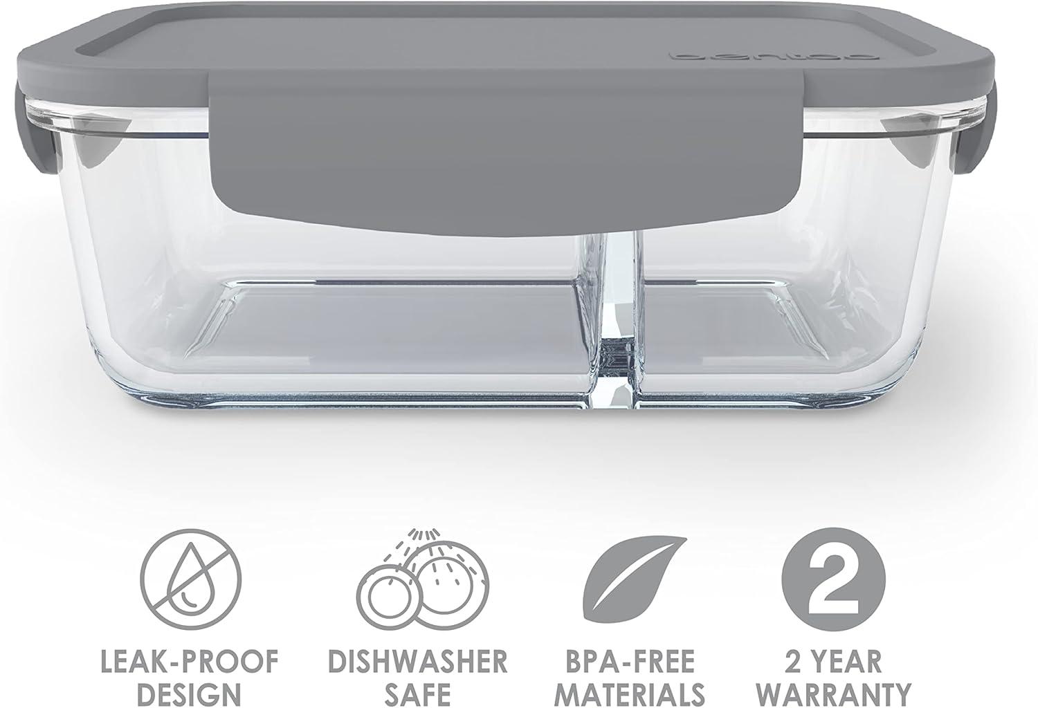 imageBentgo Glass Snack  LeakProof BentoStyle Snack Container with Airtight Lid and Divided 2Compartment Design  175 Cup Capacity for Meal Prepping and PortionControlled Snacking GreenGray