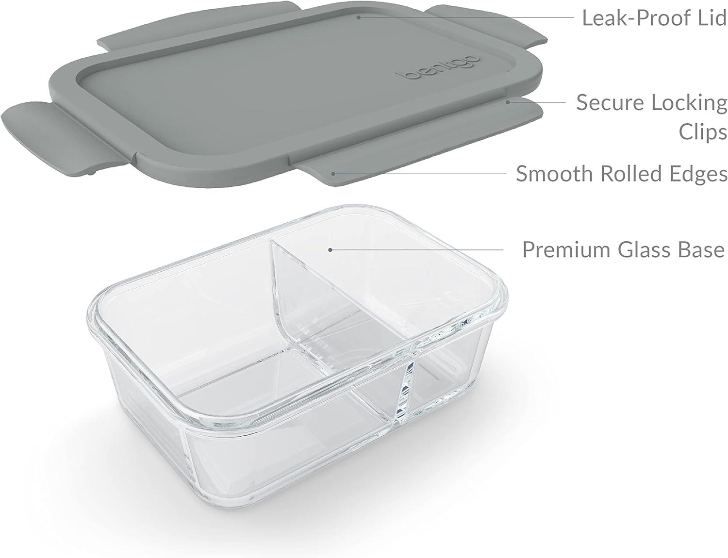 imageBentgo Glass Snack  LeakProof BentoStyle Snack Container with Airtight Lid and Divided 2Compartment Design  175 Cup Capacity for Meal Prepping and PortionControlled Snacking GreenGray