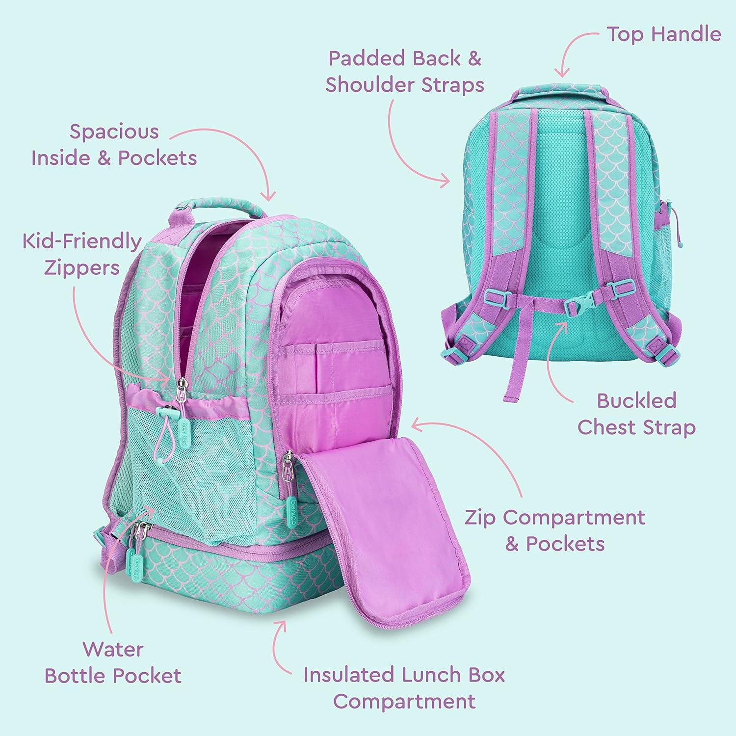 imageBentgo Kids 2in1 Backpack ampamp Insulated Lunch Bag  Durable 16 Backpack ampamp Lunch Container in Unique Prints for School ampamp Travel  Water Resistant Padded ampamp Large Compartments FairiesMermaid Scales