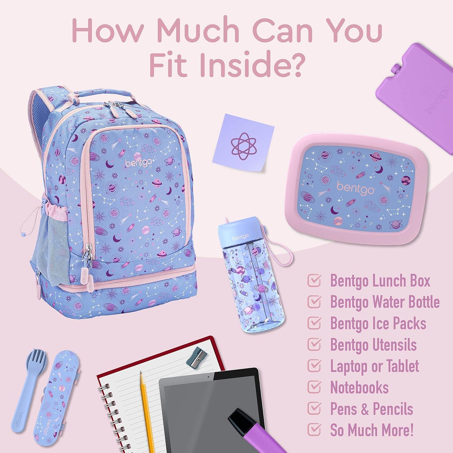 imageBentgo Kids 2in1 Backpack ampamp Insulated Lunch Bag  Durable 16 Backpack ampamp Lunch Container in Unique Prints for School ampamp Travel  Water Resistant Padded ampamp Large Compartments FairiesLavender Galaxy