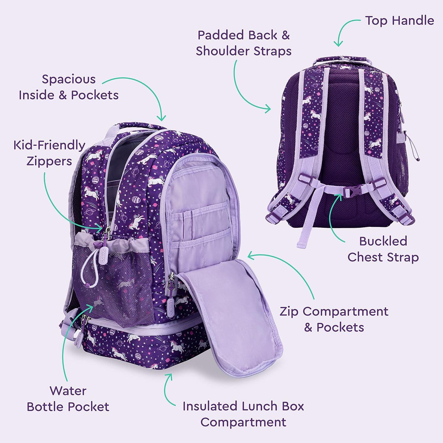 imageBentgo Kids 2in1 Backpack ampamp Insulated Lunch Bag  Durable 16 Backpack ampamp Lunch Container in Unique Prints for School ampamp Travel  Water Resistant Padded ampamp Large Compartments FairiesUnicorn