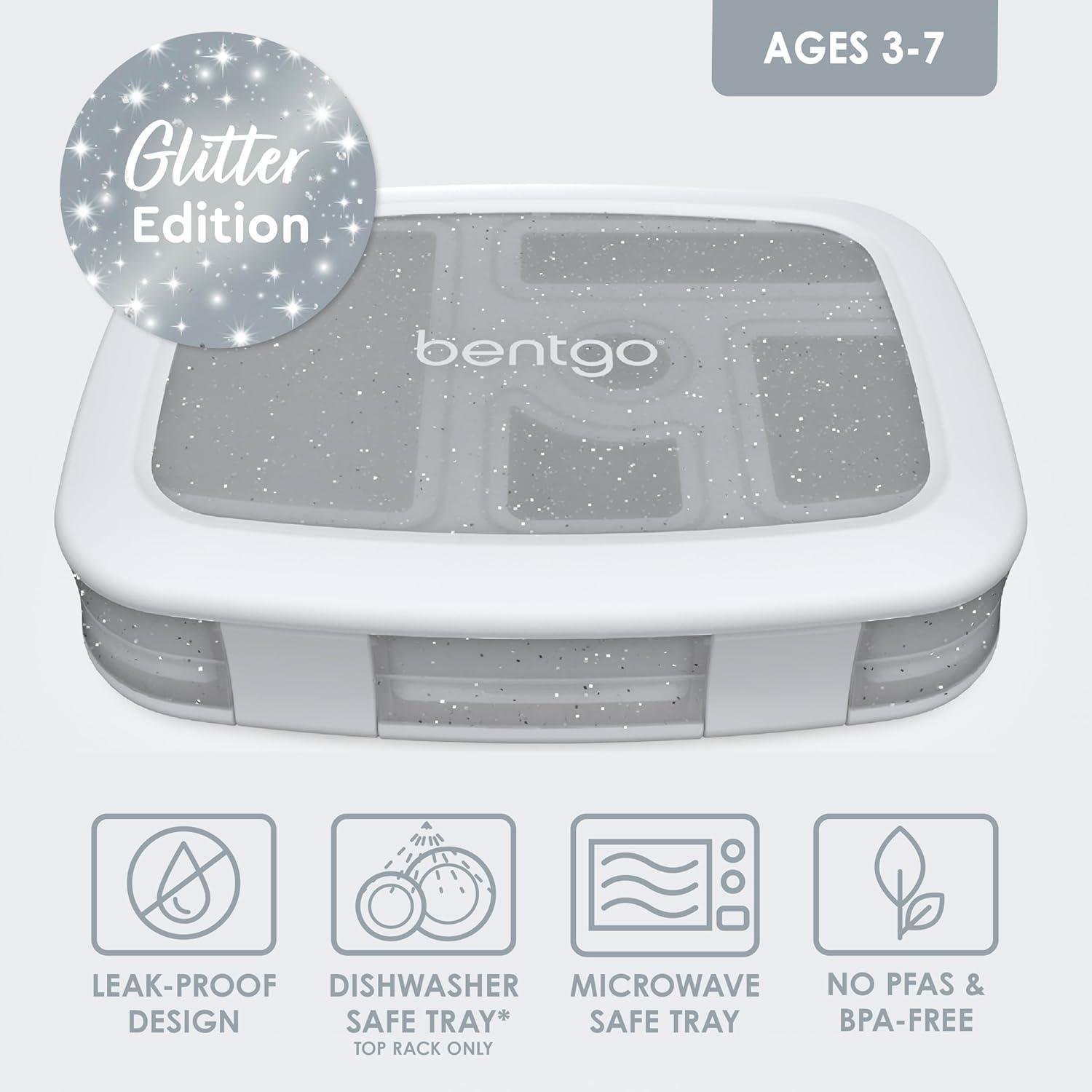 imageBentgo Kids 5Compartment Lunch Box  Confetti Design for School Ideal for Ages 37 LeakProof DropProof Dishwasher Safe ampamp Made with PFAS ampamp BPAFree Materials Confetti Edition  Abyss BlueGlitter Edition  Silver