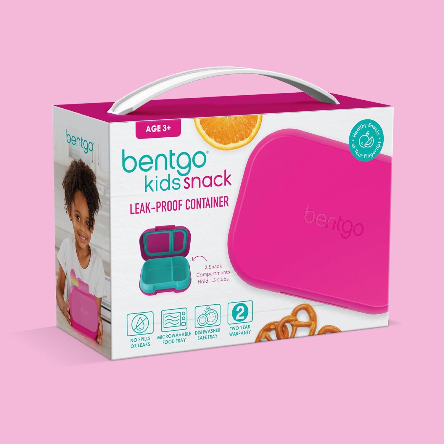 imageBentgo Kids Snack  2 Compartment LeakProof Bento Box Container for Snacks and Small Meals EasyOpen Latch Dishwasher Safe BPAFree for School Daycare ampamp Sports  Ideal for Ages 3 AquaFuchsiaTeal