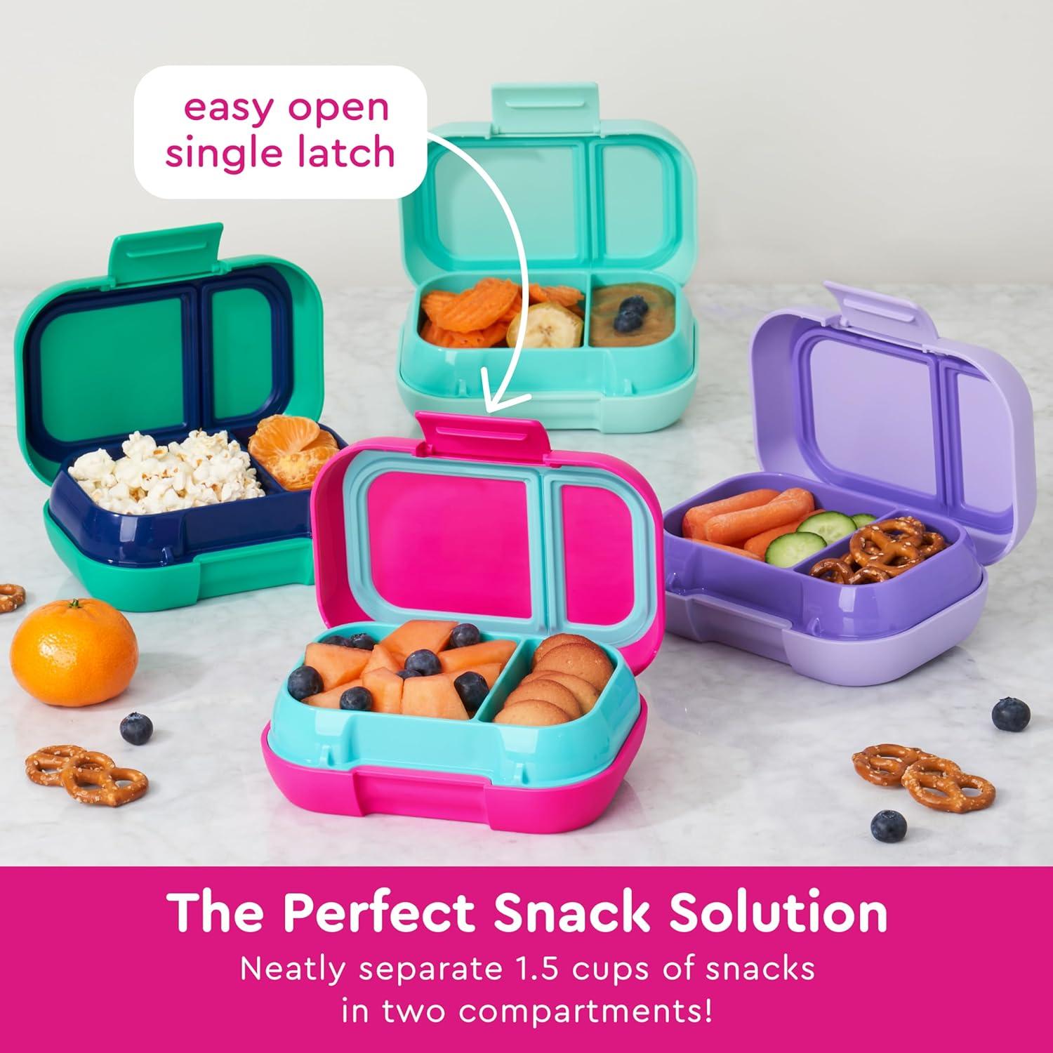 imageBentgo Kids Snack  2 Compartment LeakProof Bento Box Container for Snacks and Small Meals EasyOpen Latch Dishwasher Safe BPAFree for School Daycare ampamp Sports  Ideal for Ages 3 AquaFuchsiaTeal
