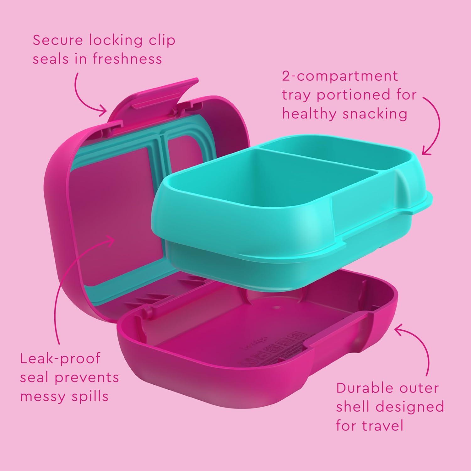 imageBentgo Kids Snack  2 Compartment LeakProof Bento Box Container for Snacks and Small Meals EasyOpen Latch Dishwasher Safe BPAFree for School Daycare ampamp Sports  Ideal for Ages 3 AquaFuchsiaTeal