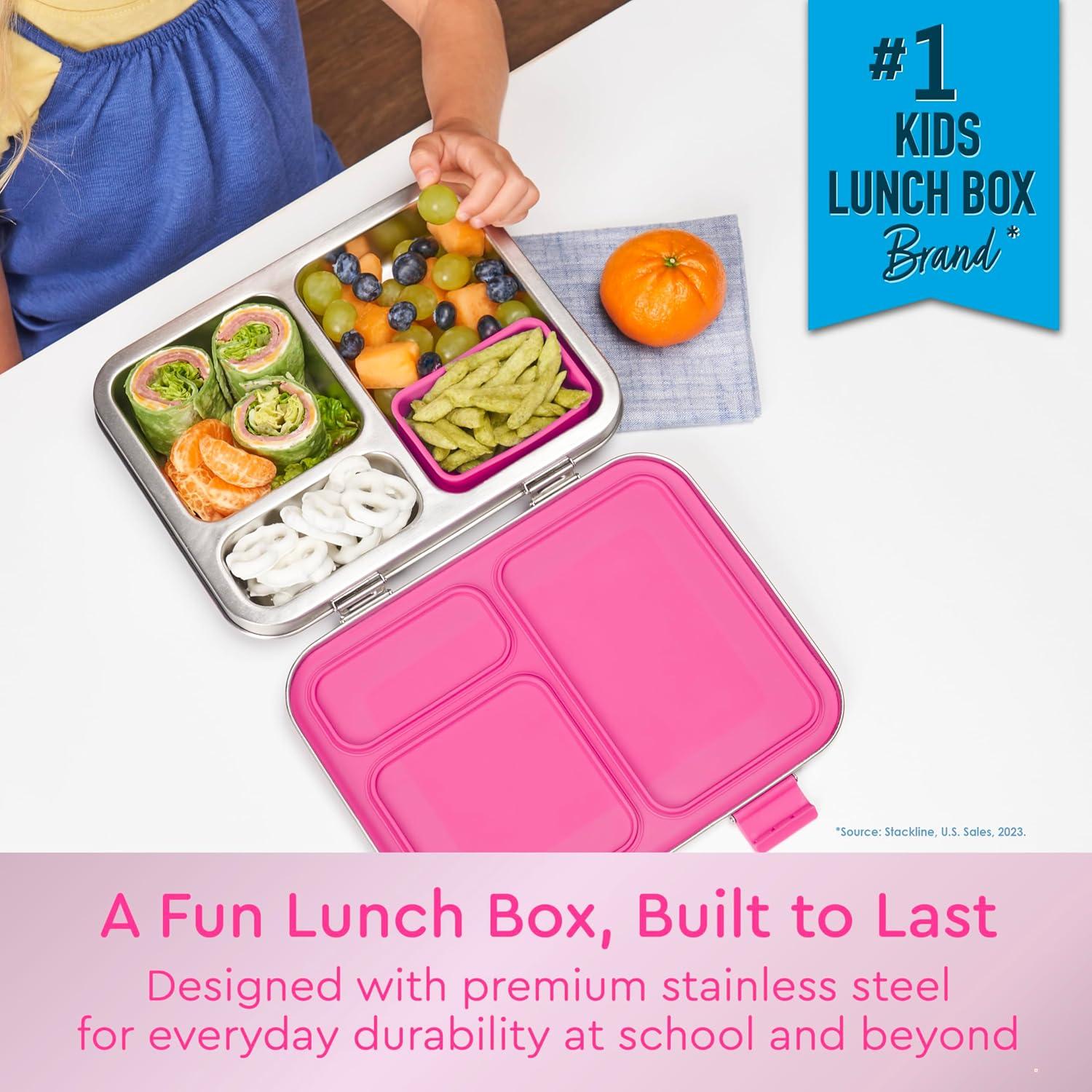 imageBentgo Kids Stainless Steel LeakResistant Lunch Box  3Compartments with Bonus Silicone Container Durable EcoFriendly Dishwasher Safe BPAFree Ideal for School Ages 3 FuchsiaFuchsia