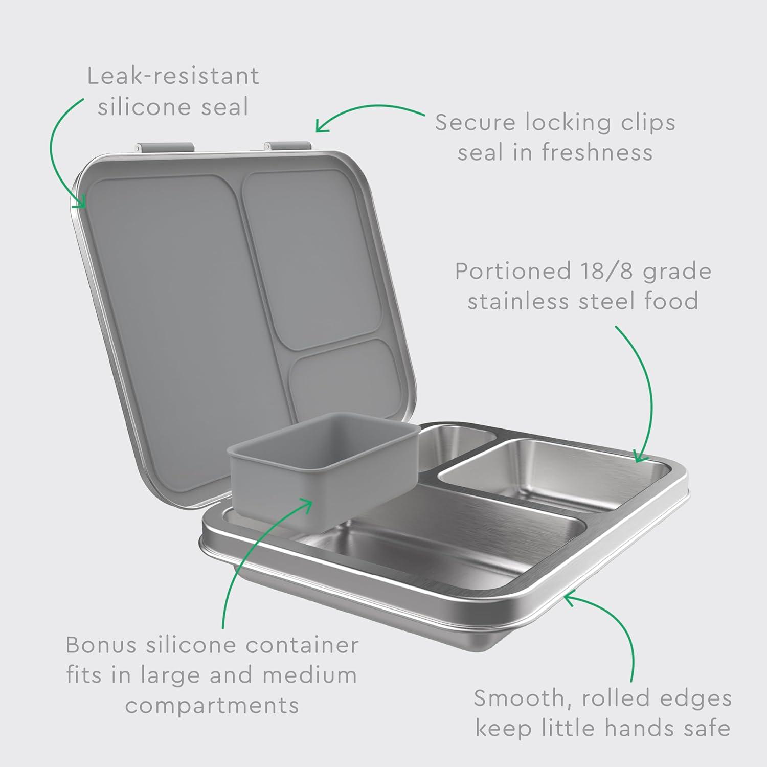 imageBentgo Kids Stainless Steel LeakResistant Lunch Box  3Compartments with Bonus Silicone Container Durable EcoFriendly Dishwasher Safe BPAFree Ideal for School Ages 3 FuchsiaSilver