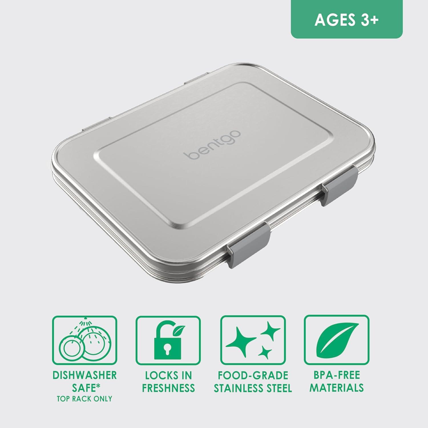 imageBentgo Kids Stainless Steel LeakResistant Lunch Box  3Compartments with Bonus Silicone Container Durable EcoFriendly Dishwasher Safe BPAFree Ideal for School Ages 3 FuchsiaSilver