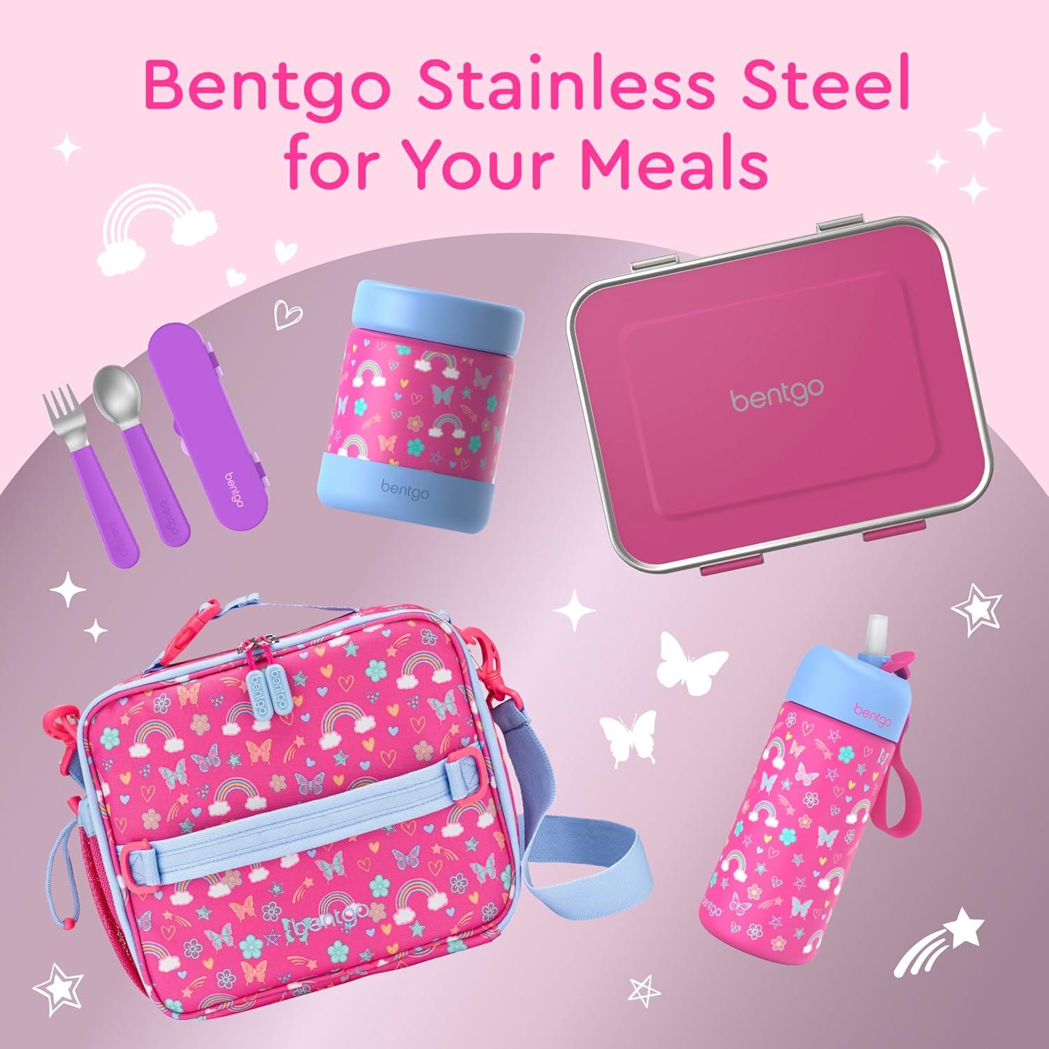 imageBentgo Kids Stainless Steel LeakResistant Lunch Box  3Compartments with Bonus Silicone Container Durable EcoFriendly Dishwasher Safe BPAFree Ideal for School Ages 3 FuchsiaFuchsia
