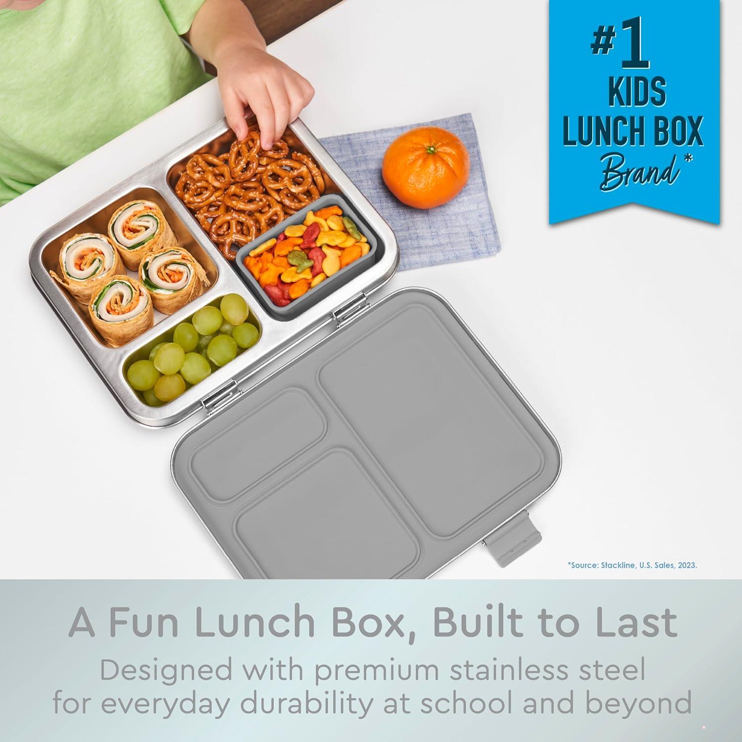 imageBentgo Kids Stainless Steel LeakResistant Lunch Box  3Compartments with Bonus Silicone Container Durable EcoFriendly Dishwasher Safe BPAFree Ideal for School Ages 3 FuchsiaSilver
