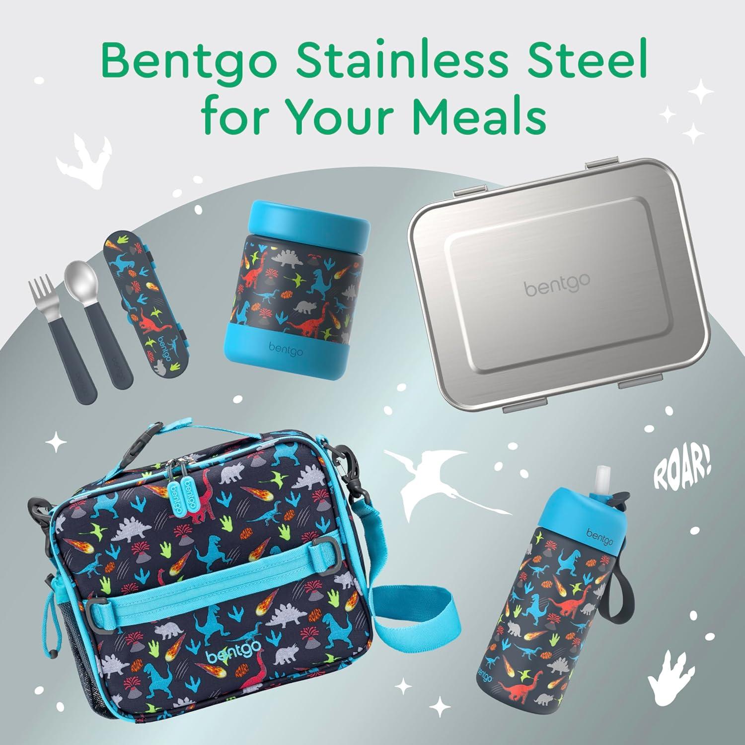 imageBentgo Kids Stainless Steel LeakResistant Lunch Box  3Compartments with Bonus Silicone Container Durable EcoFriendly Dishwasher Safe BPAFree Ideal for School Ages 3 FuchsiaSilver