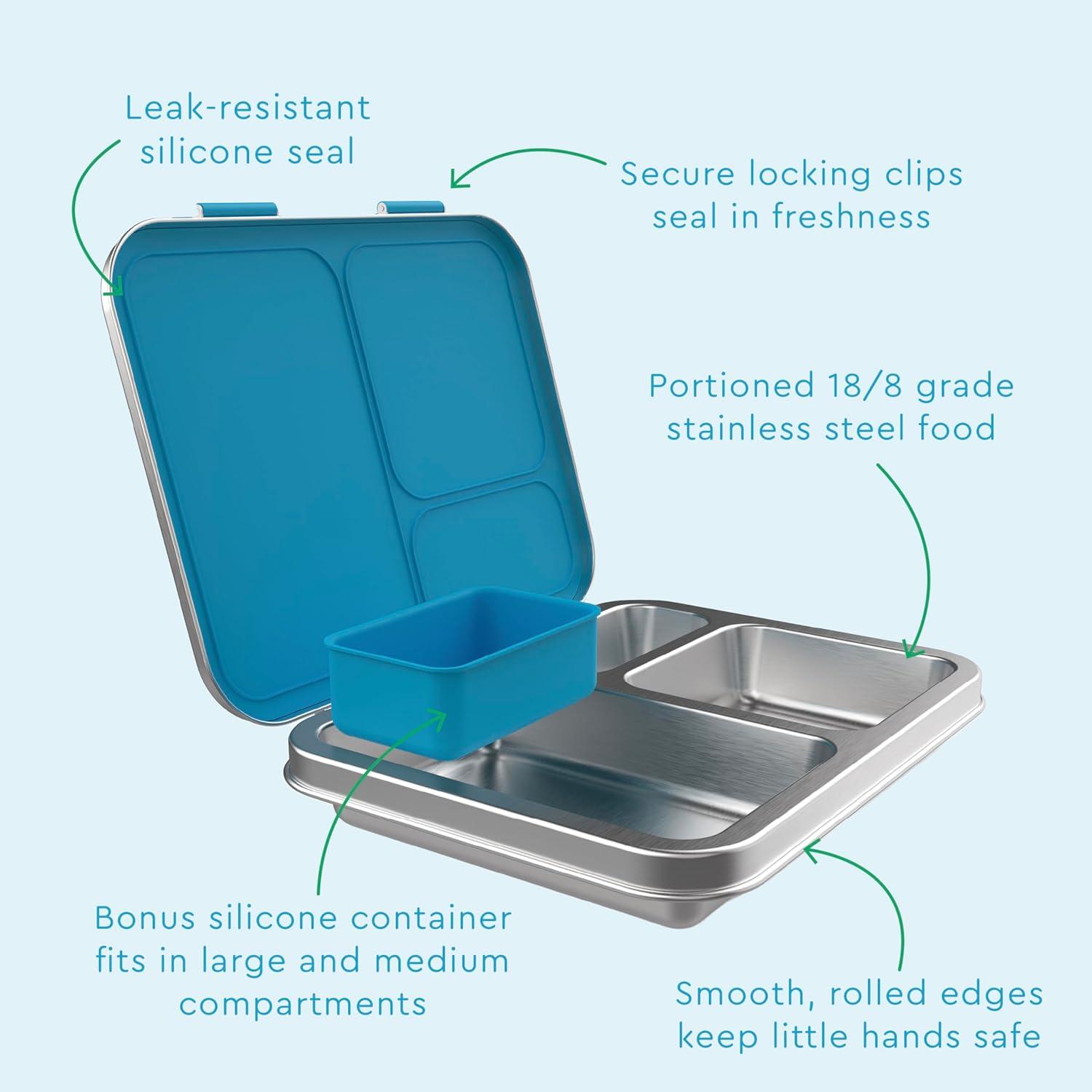 imageBentgo Kids Stainless Steel Prints LeakResistant Lunch Box  3Compartments with Bonus Silicone Container Durable EcoFriendly Dishwasher Safe BPAFree Ideal for School Ages 3 UnicornDinosaur