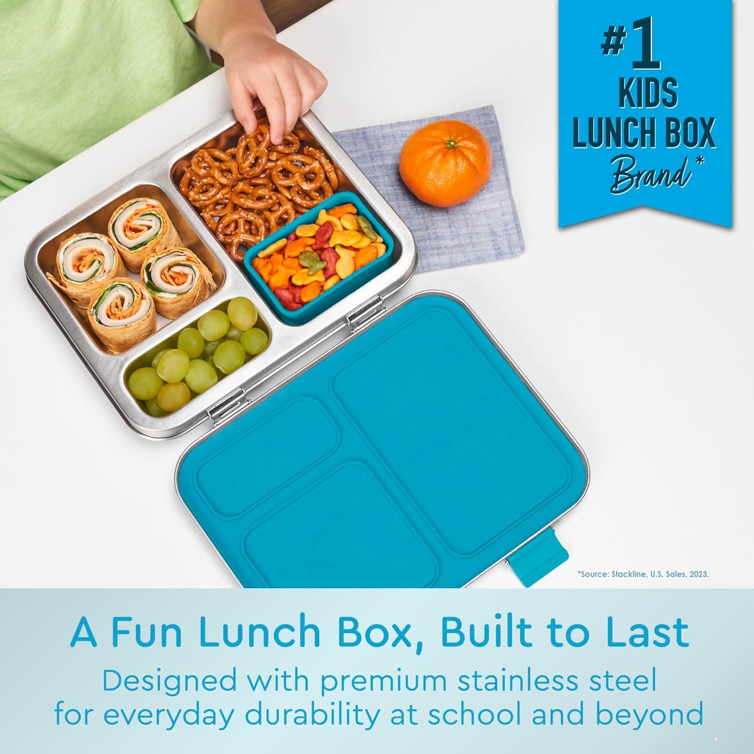 imageBentgo Kids Stainless Steel Prints LeakResistant Lunch Box  3Compartments with Bonus Silicone Container Durable EcoFriendly Dishwasher Safe BPAFree Ideal for School Ages 3 UnicornDinosaur